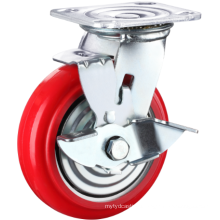 75mm Korean Cast Iron Wheel Red PU Core Medium Heavy Duty Industrial Caster Wheels 3 Inch